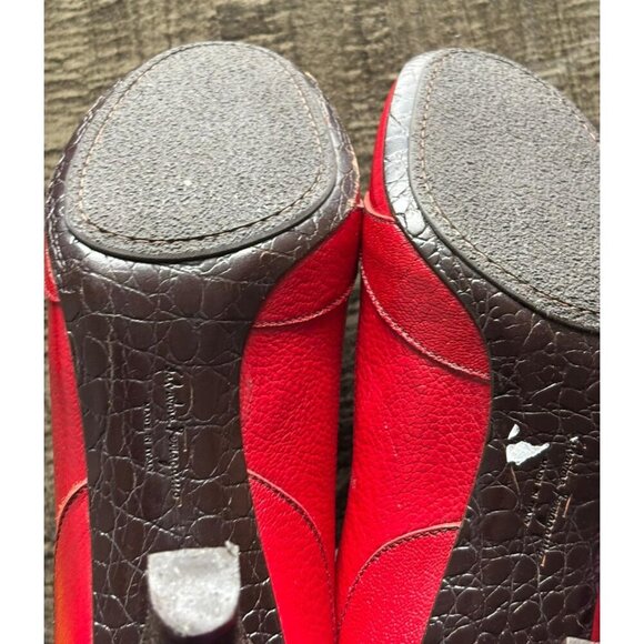 Salvatore Ferragamo Slip On Pumps High Heel Leather Shoes Red Size 9B - Picture 8 of 10